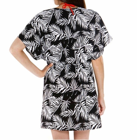 Mario Serrani Cute Tropical Palm leaves White/beige/navy/blue coverup Size L - Picture 12 of 13